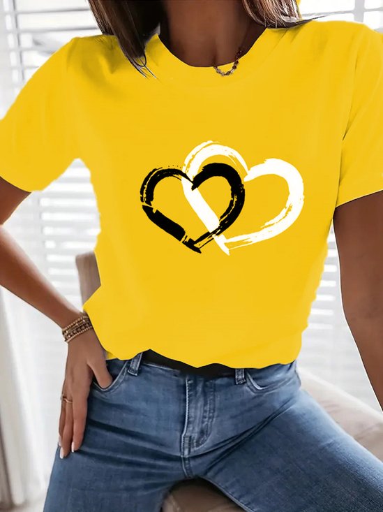 Lässig Herz/Herz Rundhals T-Shirt