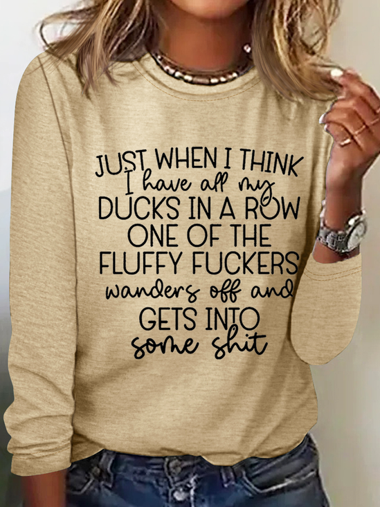 Damen Langarm Bluse Frühling/Herbst Textbriefe Rundhals Täglich Ausgehen Einfach Oberteile