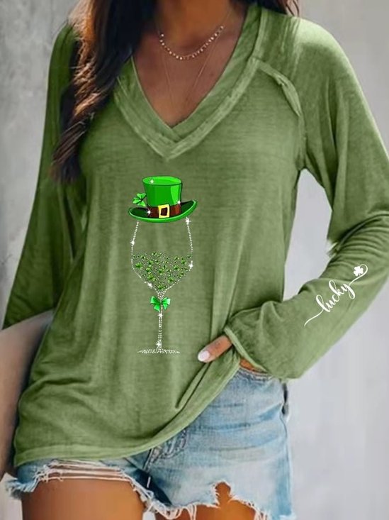 NS.Patricks Day Lässig Weit V-Ausschnitt  T-Shirt