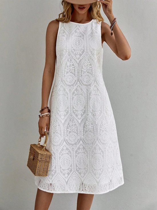 Stickerei Baumwolle Elegant Kleid