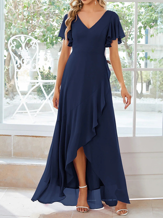 Elegant Unifarben Chiffon Weit Kleid