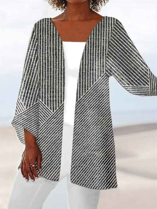 Damen Frühling/Herbst Oberbekleidung Lässig Gestreift Baumwolle Schal Jacke