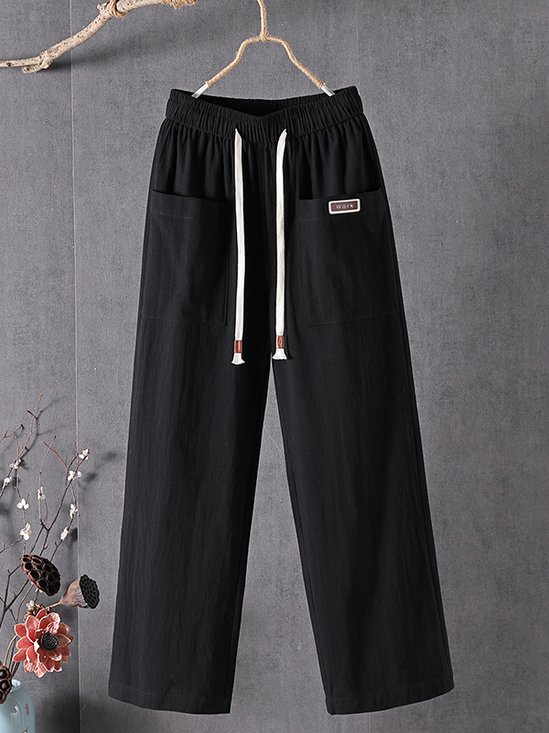 Damen Elastische Taille H-Linie Gerade Hosen Täglich Ausgehen Hose Lässig Baumwolle Leinen Unifarben Frühling/Herbst Hose