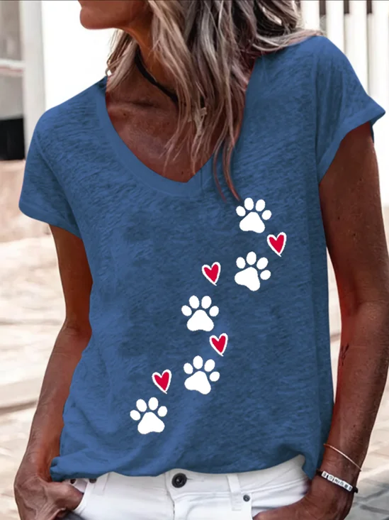 Damen Kurzarm T-Shirts T-Shirt Sommer Hund Baumwollmischung V-Ausschnitt Täglich Ausgehen Lässig Oberteile Grün