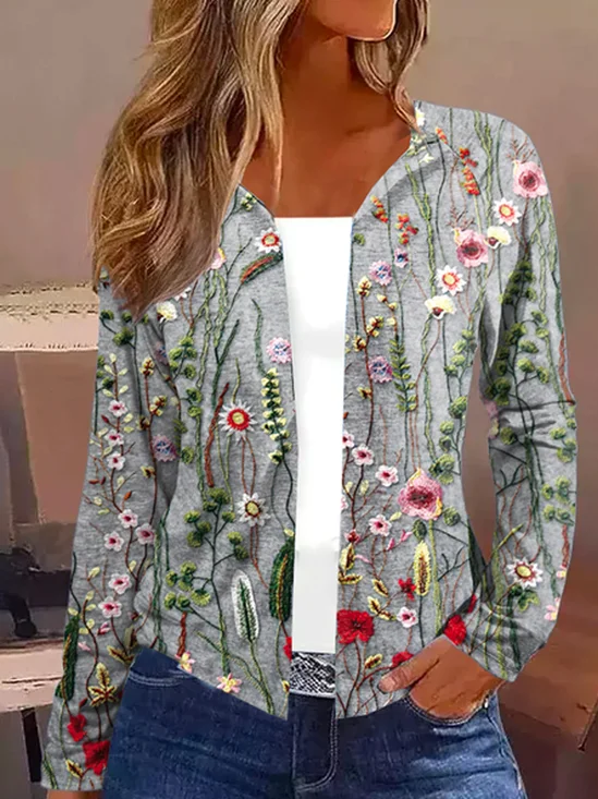 Damen Frühling/Herbst Oberbekleidung Lässig Geblümt Jersey Schal Jacke