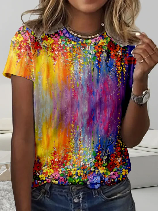 Damen Kurzarm T-Shirts T-Shirt Sommer Geometrisch Rundhals Täglich Ausgehen Lässig Oberteile Wie die Abbildung zeigt