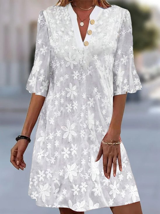 Weit Unifarben Elegant Baumwolle Kleid