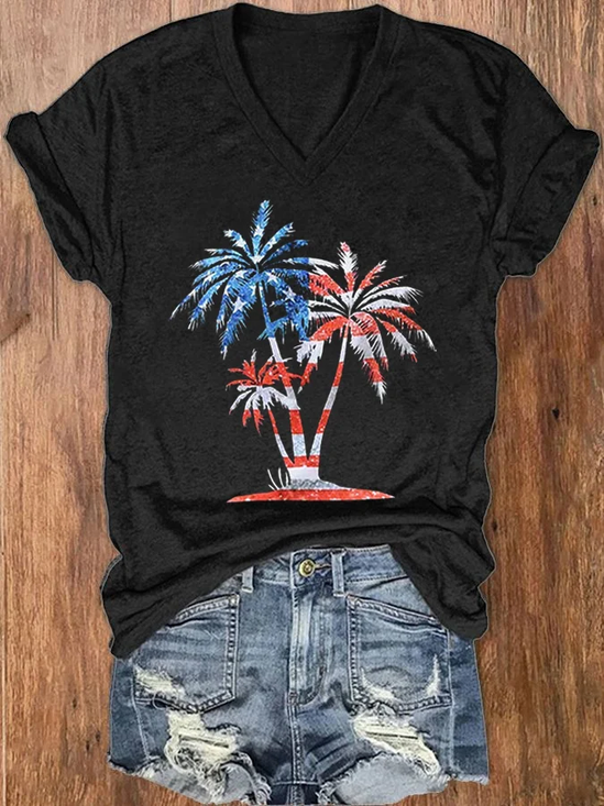 Damen Textbriefe Kurzarm T-Shirts T-Shirt V-Ausschnitt Lässig Sommer Oberteile