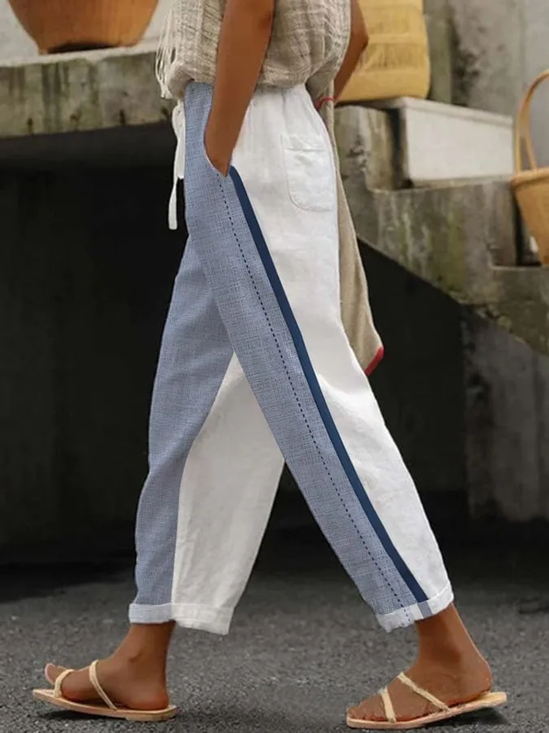 Damen Hose Gerade Hosen Täglich Ausgehen Lässig Leinen Farbblock Frühling/Herbst Hose