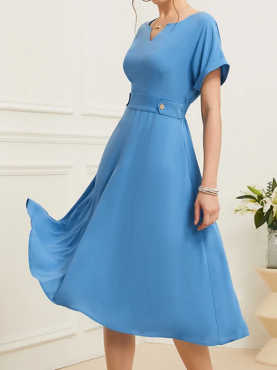 Schnalle Unifarben Elegant Kleid mit Nein