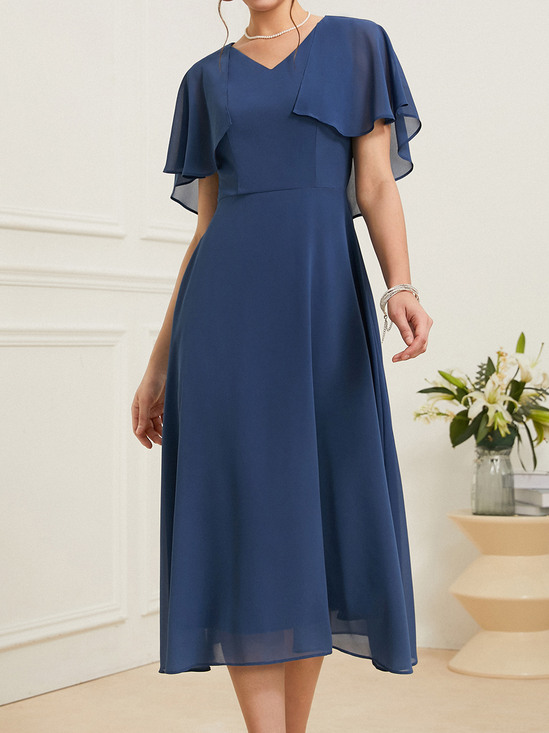 Unifarben Chiffon Regelmäßige Passform Elegant Kleid