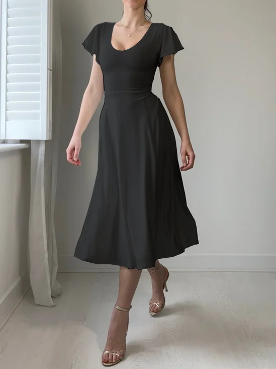 Baumwollmischung Regelmäßige Passform Schnürung Elegant Kleid