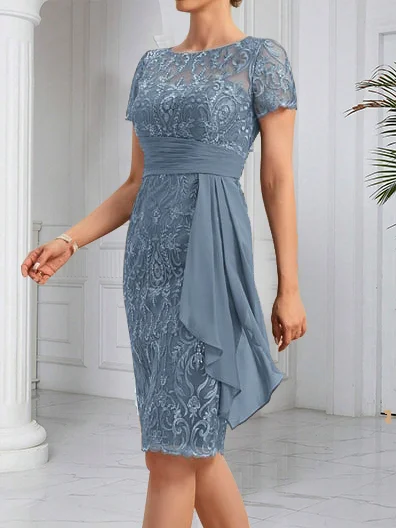 Elegant Rundhals Spitze Regelmäßige Passform Kleid