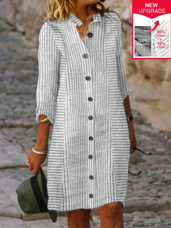 Damen Dreiviertelärmel Frühling/Herbst Gestreift Kleid Hemdkragen Täglich Ausgehen Lässig Mini X-Linie