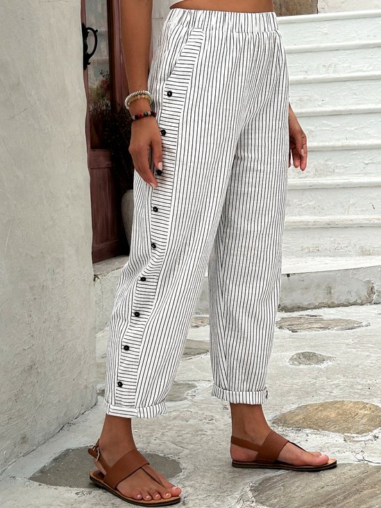 Damen Hose Gerade Hosen Täglich Ausgehen Lässig Geknöpft Baumwolle Gestreift Frühling/Herbst Hose