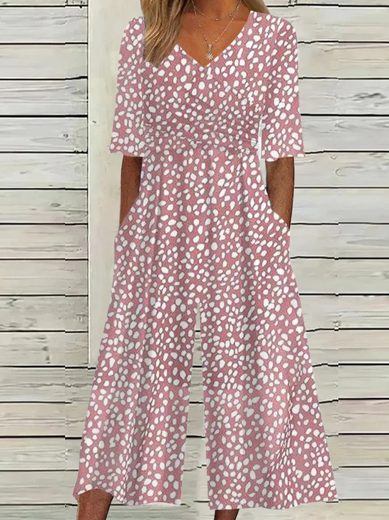 Damen Polka Dots V-Ausschnitt Kurzarm Lässig Sommer Jumpsuit