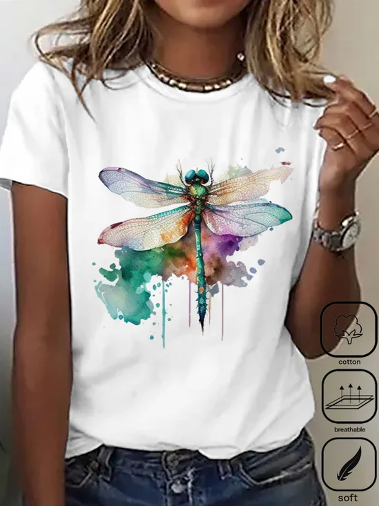 Große Größen Weit Libelle Lässig Baumwolle T-Shirt