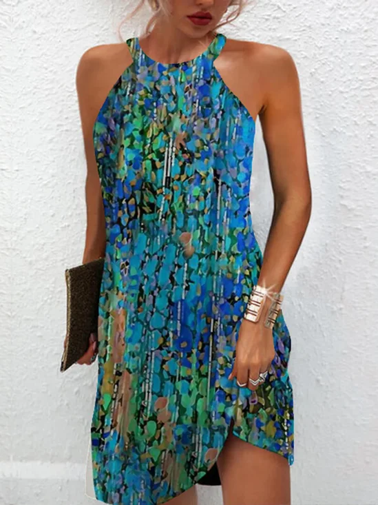 Damen Ärmellos Sommer Abstrakt Kleid Neckholder Täglich Ausgehen Lässig Mini H-Linie Multifarben