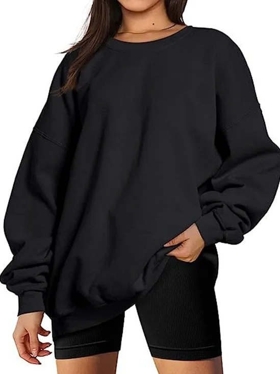 Damen Rundhals Unifarben Lässig Frühling/Herbst Langarm Sweatshirt