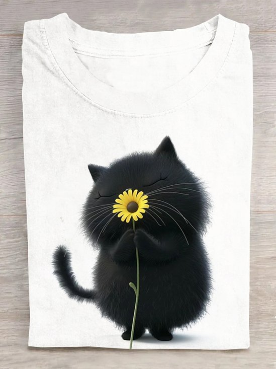 Damen Kurzarm T-Shirts T-Shirt Sommer Katze Baumwolle Rundhals Täglich Ausgehen Lässig Oberteile