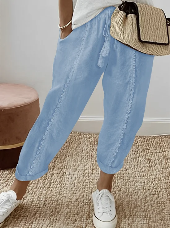 Damen Unifarben Lang Elastische Taille Hose Lässig Frühling/Herbst Hose