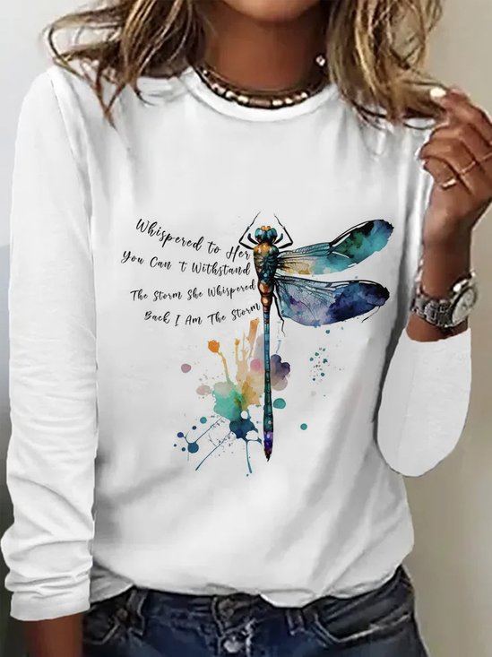 Damen Langarm T-Shirts T-Shirt Frühling/Herbst Textbriefe Baumwolle Rundhals Täglich Ausgehen Lässig Oberteile