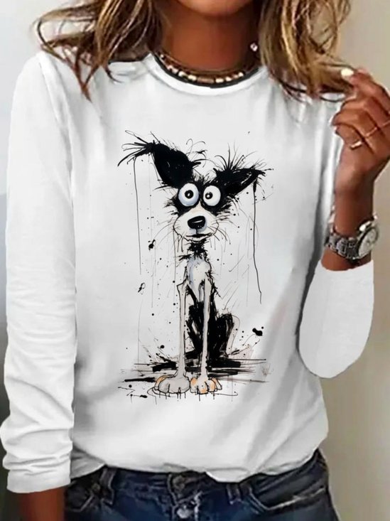 Damen Langarm T-Shirts T-Shirt Frühling/Herbst Hund Baumwolle Rundhals Täglich Ausgehen Lässig Oberteile