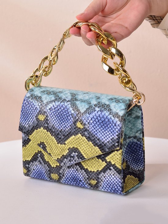 Fashion Schlangenhaut Quadrat Metallkette Handtasche