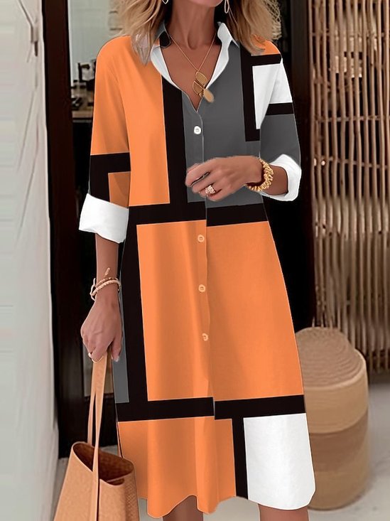Damen Halbarm Sommer Geometrisch Kleid Stehkragen Täglich Ausgehen Lässig Mini X-Linie Grau
