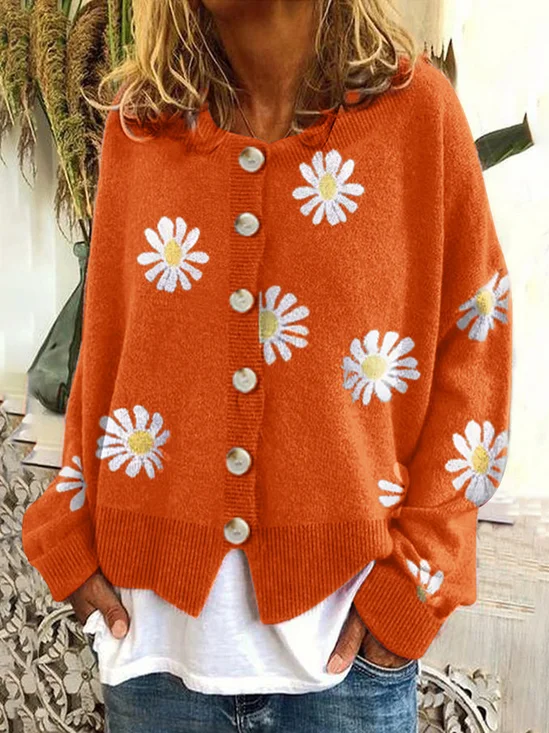 Damen Lässig Winter Geblümt Wolle/Stricken Strickjacke