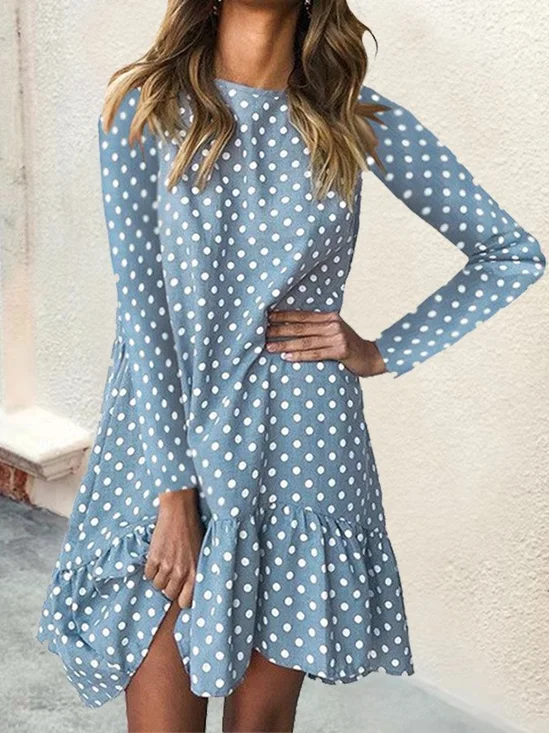 Damen Langarm Frühling/Herbst Polka Dots Kleid Rollkragen Täglich Ausgehen Lässig Mini H-Linie