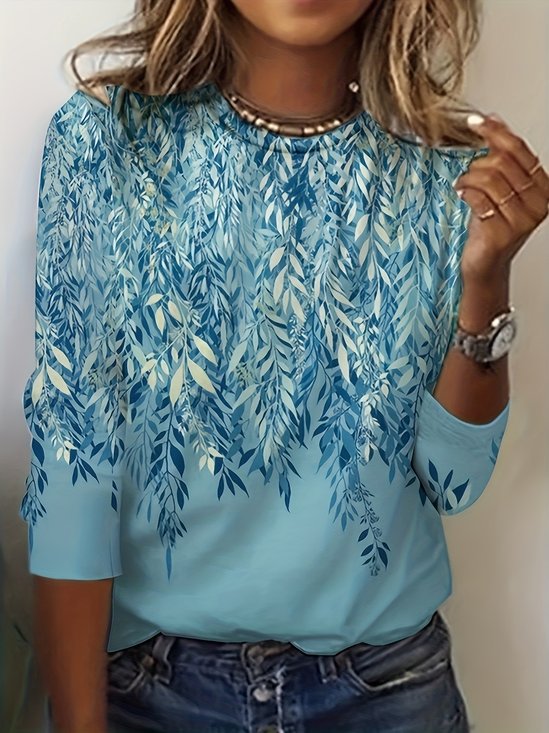 Damen Langarm T-Shirts T-Shirt Frühling/Herbst Blätter Spitze Jersey Rundhals Täglich Ausgehen Lässig Oberteile