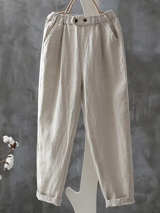 Damen Hose Täglich Ausgehen Lässig Baumwolle Leinen Unifarben Frühling/Herbst Hose