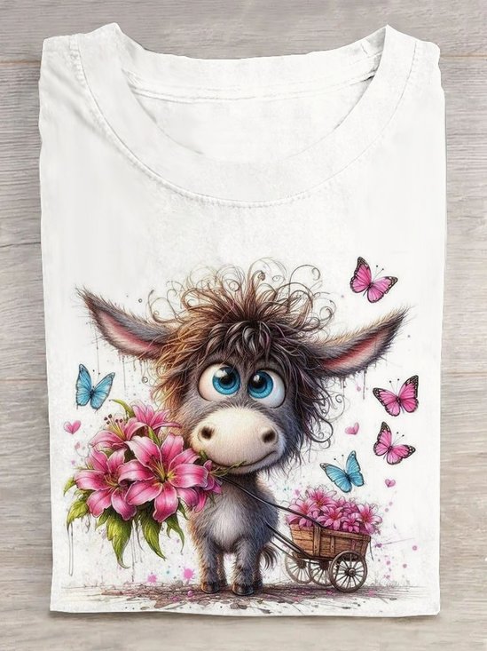 Damen Kurzarm T-Shirts T-Shirt Sommer Pferd Baumwolle Rundhals Täglich Ausgehen Lässig Oberteile