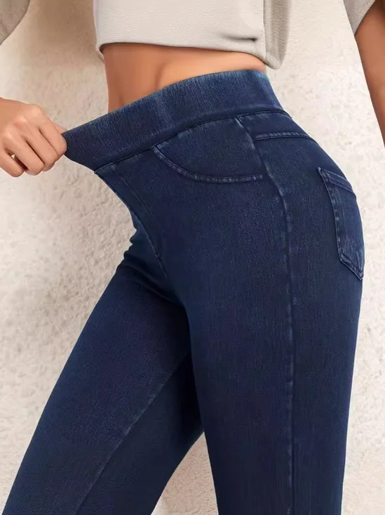 Damen Lässig Unifarben Denim Alle Jahreszeiten Lang Leggings