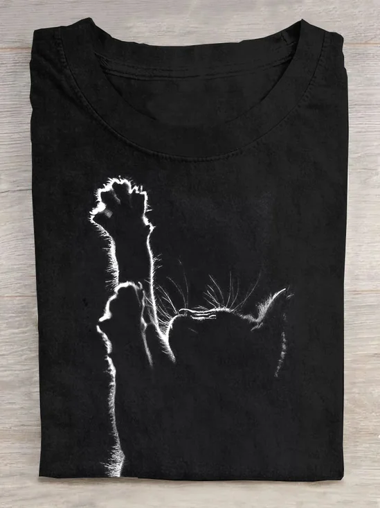 Damen Katze Kurzarm T-Shirts T-Shirt Rundhals Lässig Sommer Oberteile