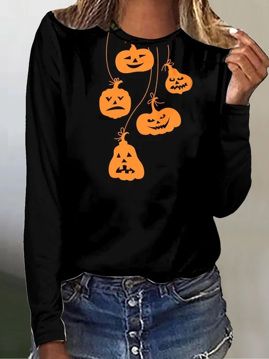 Damen Langarm T-Shirts T-Shirt Frühling/Herbst Halloween Jersey Rundhals Täglich Ausgehen Lässig Oberteile