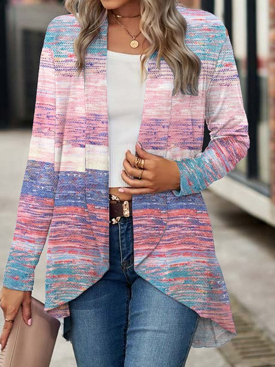 Damen Frühling/Herbst Aufdecken Lässig abstrakte Streifen Leicht Strickjacke