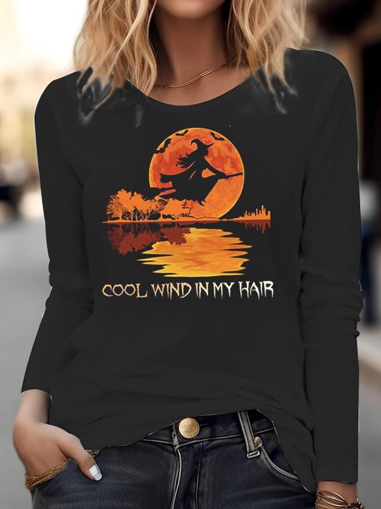 Damen Langarm Bluse Frühling/Herbst Halloween Print Jersey Rundhals Täglich Ausgehen Retro Oberteile