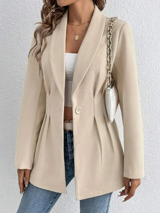 Damen Frühling/Herbst Oberbekleidung Lässig Unifarben Langarm Reverskragen Mittellang Blazer