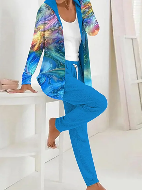Damen Abstrakt Täglich Ausgehen Zwei Stücke Set Langarm Lässig Frühling/Herbst Mantel mit Hosen Matching Set