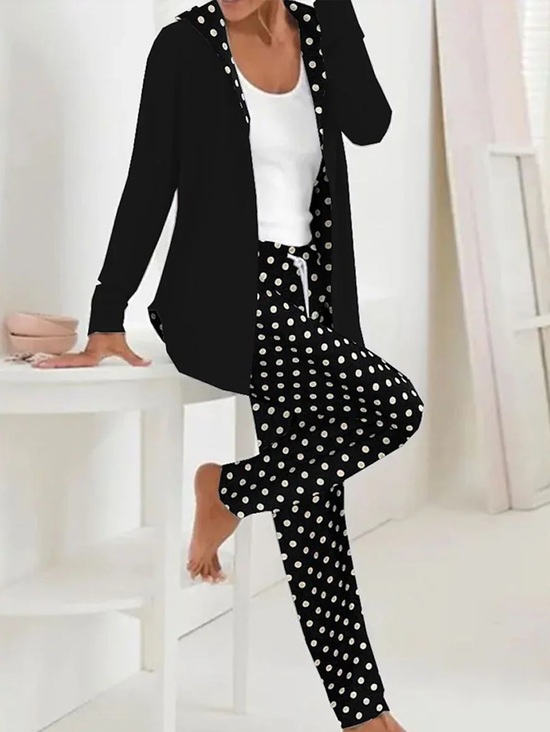 Damen Polka Dots Täglich Ausgehen Zwei Stücke Set Langarm Lässig Frühling/Herbst Mantel mit Hosen Matching Set