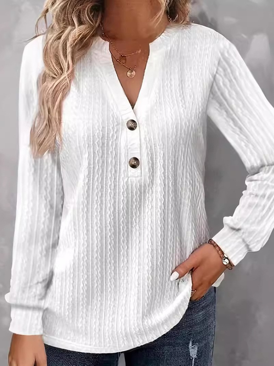Damen Langarm Bluse Frühling/Herbst Unifarben Jersey V-Ausschnitt Täglich Ausgehen Lässig Oberteile