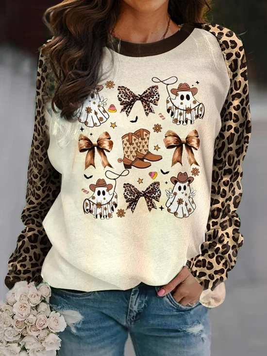 Damen Rundhals Halloween Print Retro Frühling/Herbst Langarm Sweatshirt