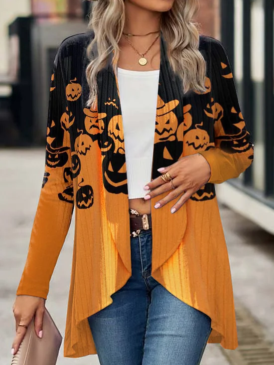 Damen Frühling/Herbst Oberbekleidung Lässig Halloween Jersey Schal Jacke