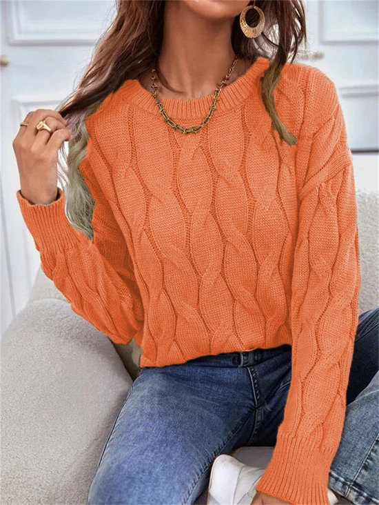 Damen Frühling/Herbst Unifarben Lässig Langarm Rundhals Garn/Wollgarn Pullover