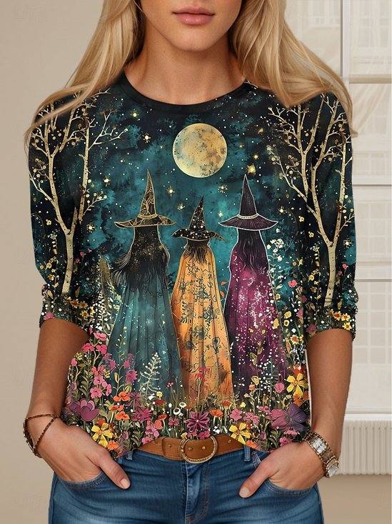 Damen Langarm T-Shirts T-Shirt Frühling/Herbst Halloween Print Jersey Rundhals Täglich Ausgehen Retro Oberteile