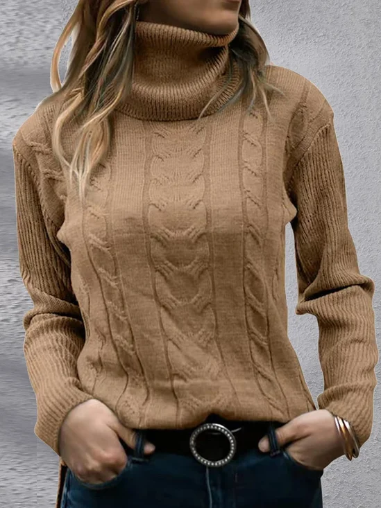 Damen Winter Unifarben Lässig Langarm Rollkragen Garn/Wollgarn Pullover