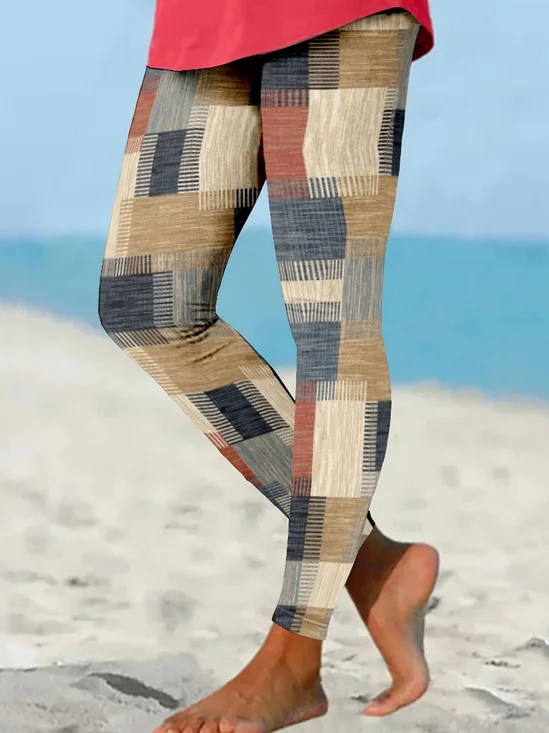 Damen Abstrakt Kariert Lässig Alle Jahreszeiten Lang Leggings