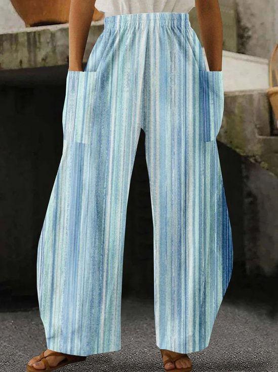 Damen Hose Elastische Taille Gerade Hosen Täglich Ausgehen Lässig Taschennähen Gestreift Frühling/Herbst Hose